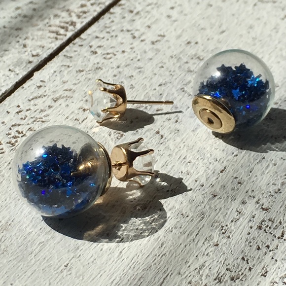 Royal Blue Double Stud Earrings - Picture 2 of 8